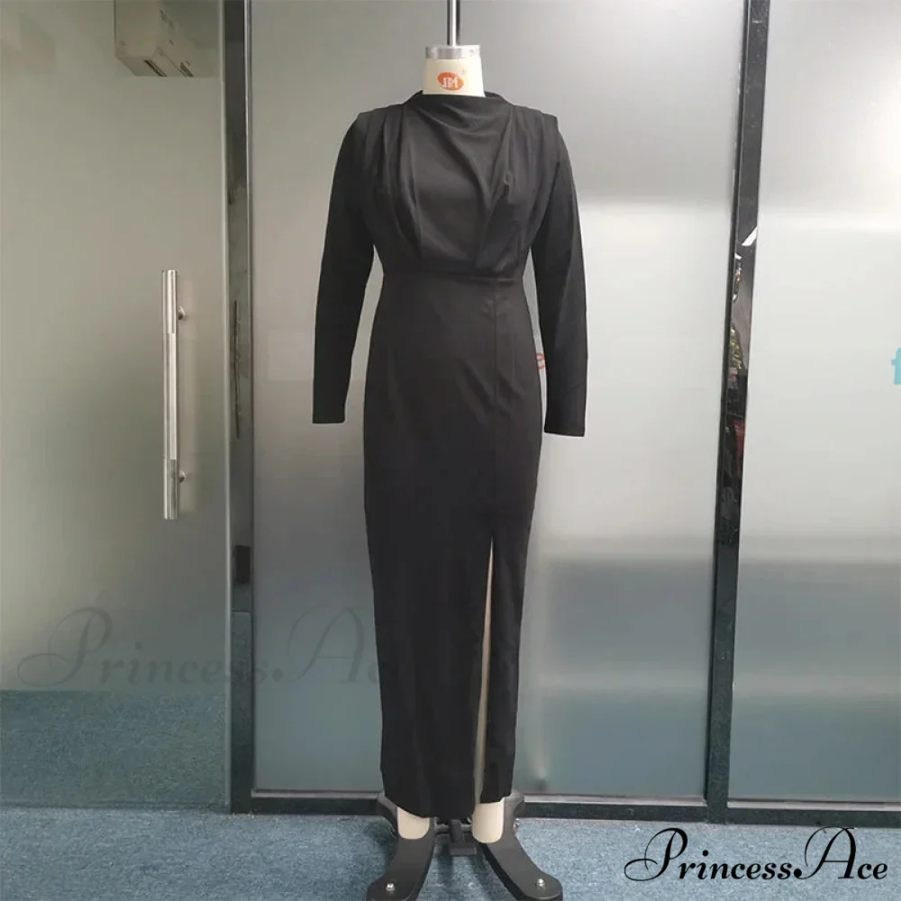 Fashion Pleated High Split Long Sleeve Maxi Dress - Image 5