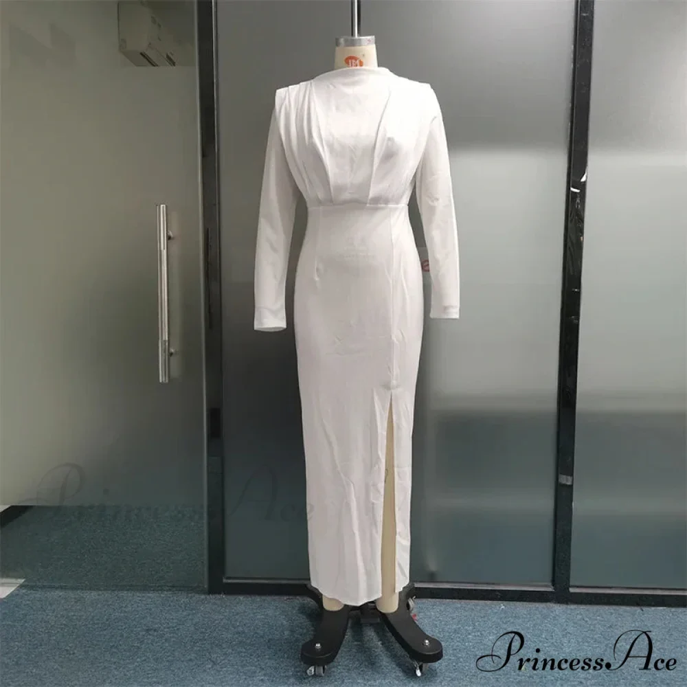 Fashion Pleated High Split Long Sleeve Maxi Dress - Image 6