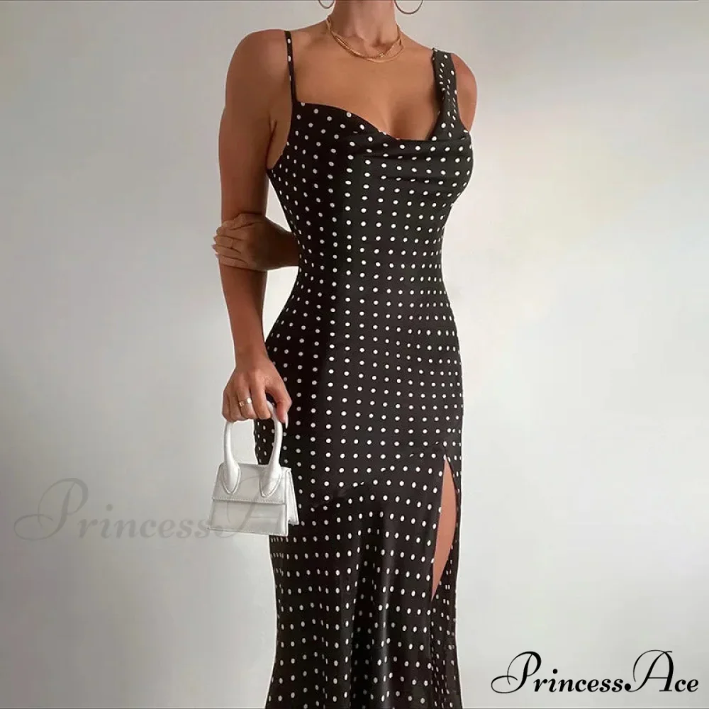 Fashion Polka Dots Draped Sexy Backless Maxi Dress - Image 2