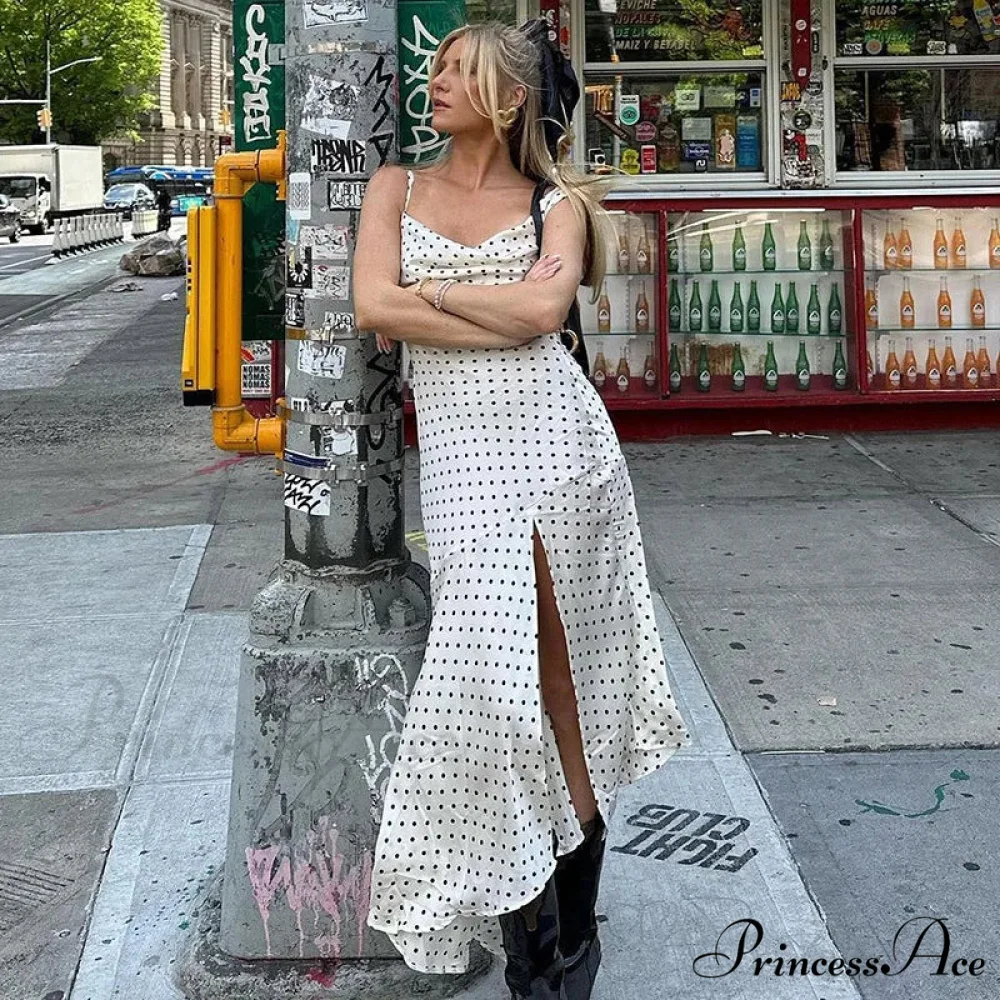 Fashion Polka Dots Draped Sexy Backless Maxi Dress - Image 5