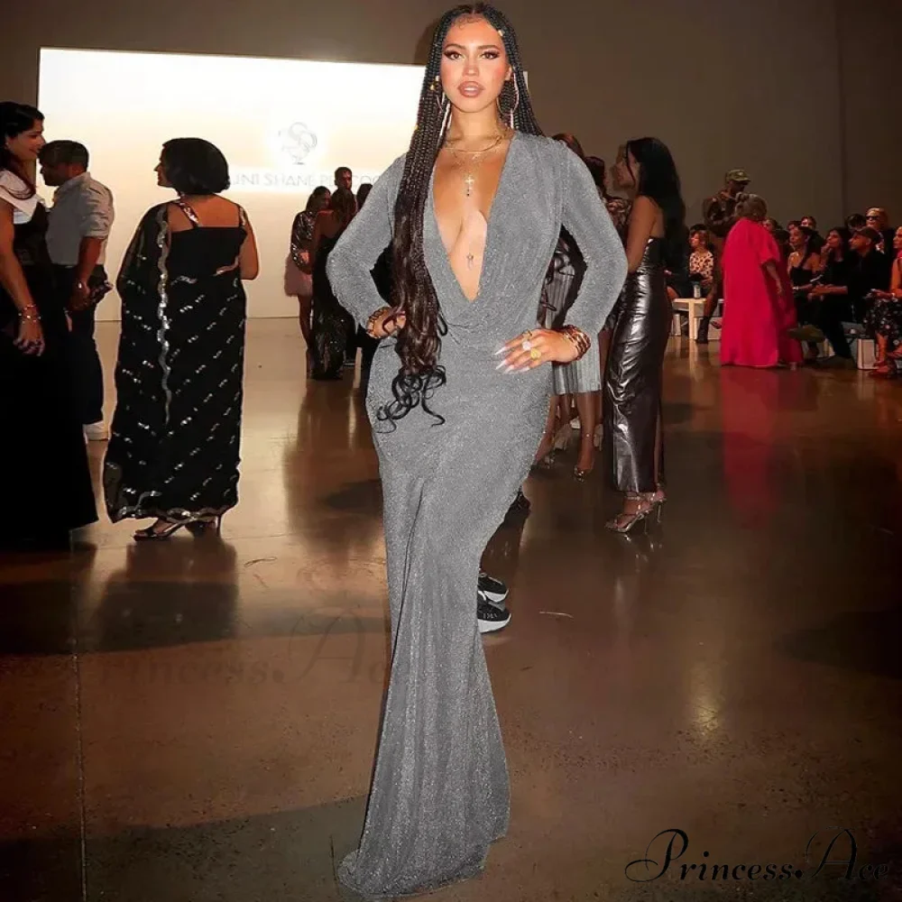 Fashion Club Draped Silk Long Sleeve Maxi Dress - Image 5