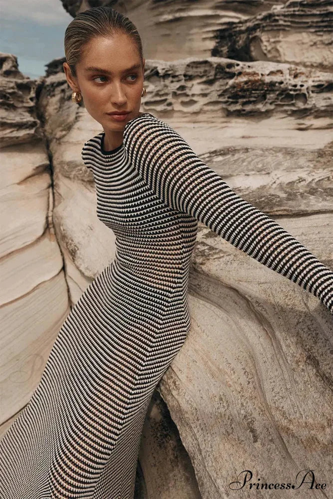 Vintage Striped Tie Beachwear Maxi Dress - Image 5