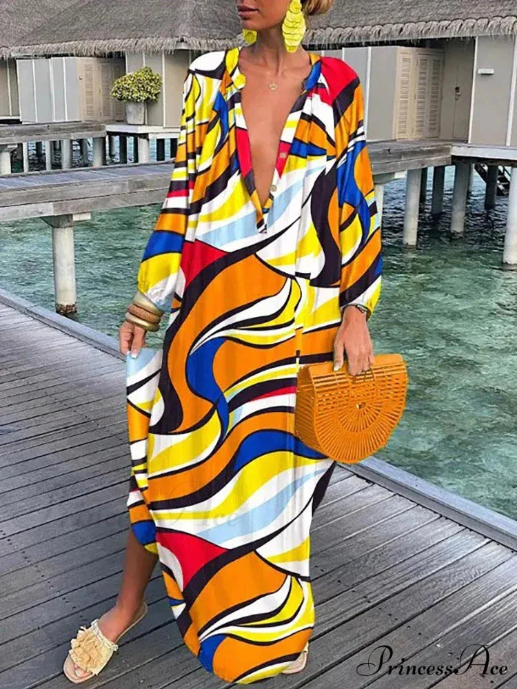 Women Boho Print Long Sleeve Maxi Dress - Image 12