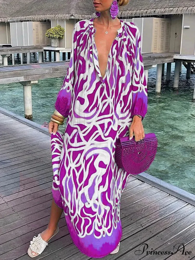 Women Boho Print Long Sleeve Maxi Dress - Image 4
