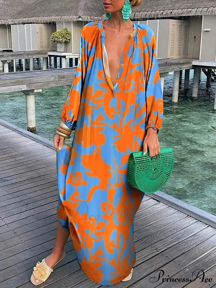 Women Boho Print Long Sleeve Maxi Dress - Image 5