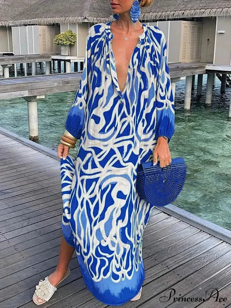 Women Boho Print Long Sleeve Maxi Dress - Image 6