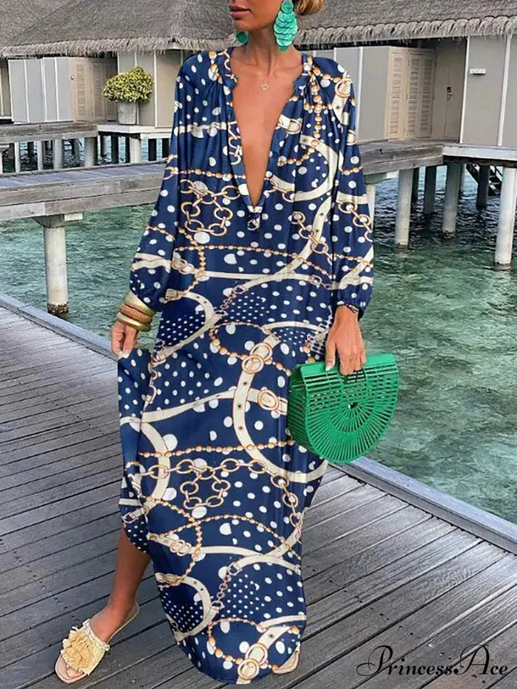 Women Boho Print Long Sleeve Maxi Dress - Image 7
