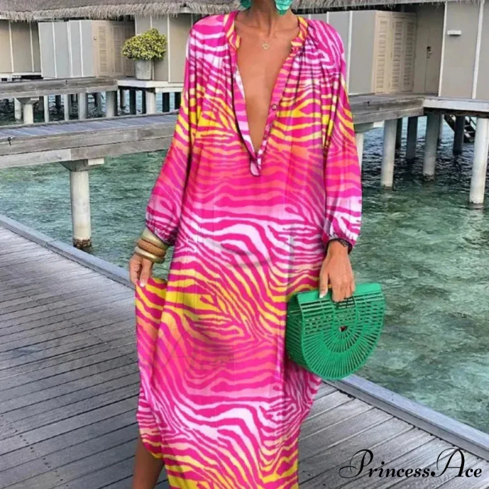 Women Boho Print Long Sleeve Maxi Dress - Image 8