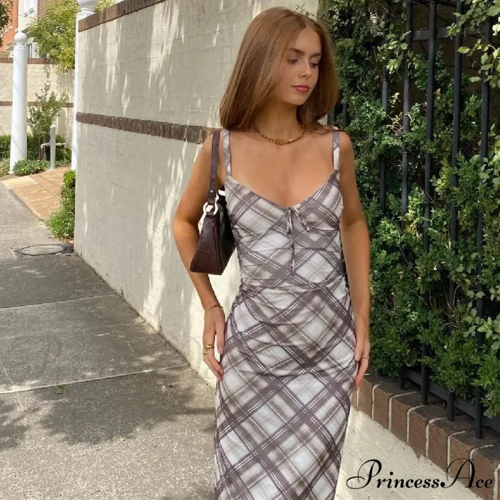 Fashion Plaid Print Outfits Maxi Dress - Image 2