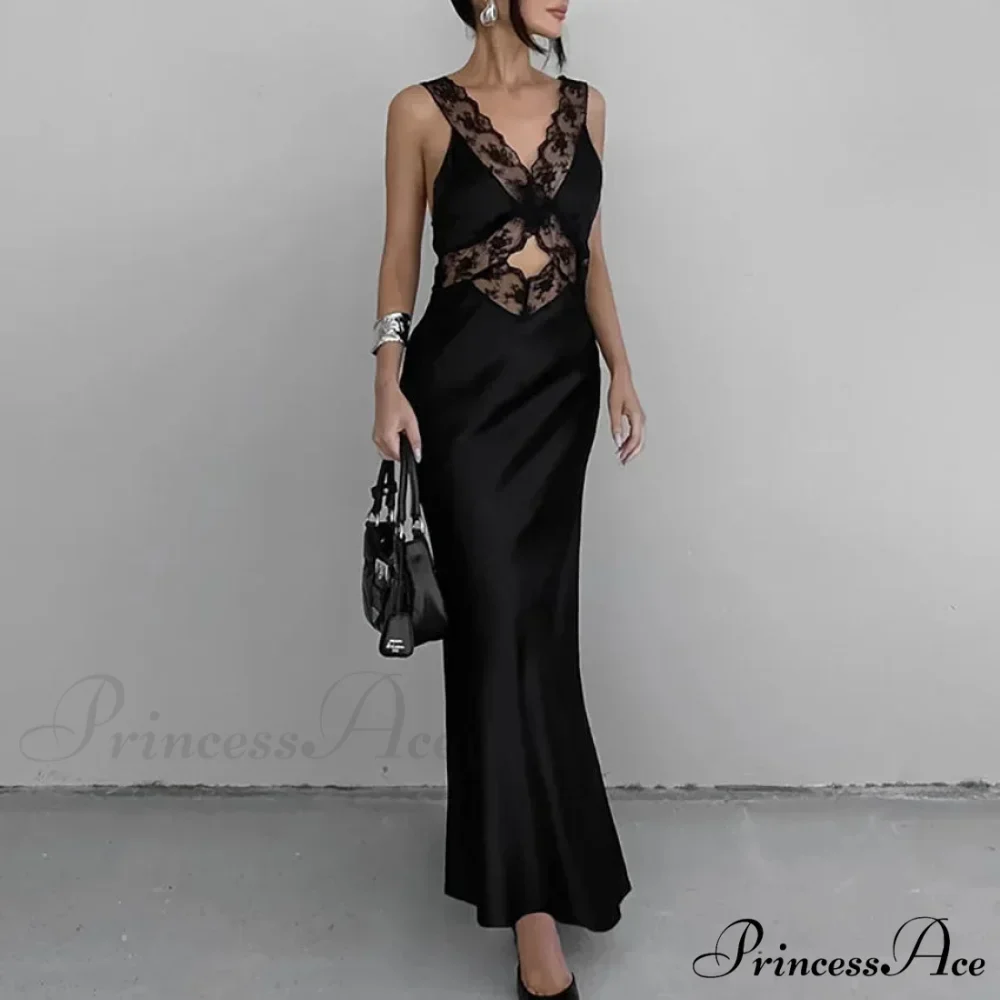 Lace V Neck Evening Fashion Maxi Dress - Image 7