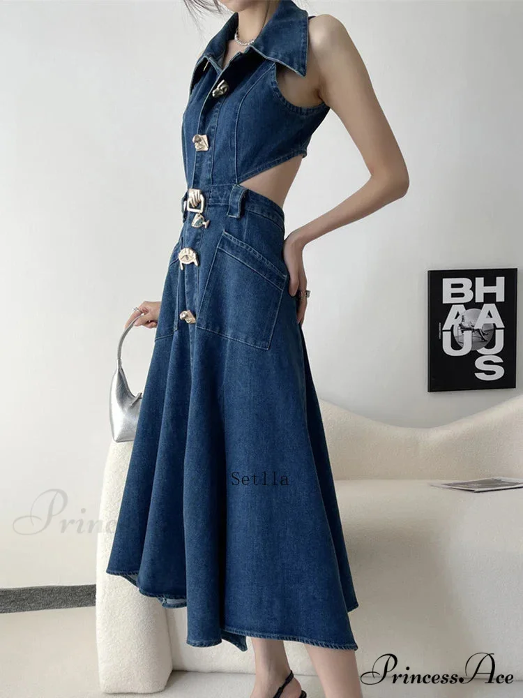 Out Denim Maxi Dress - Image 3