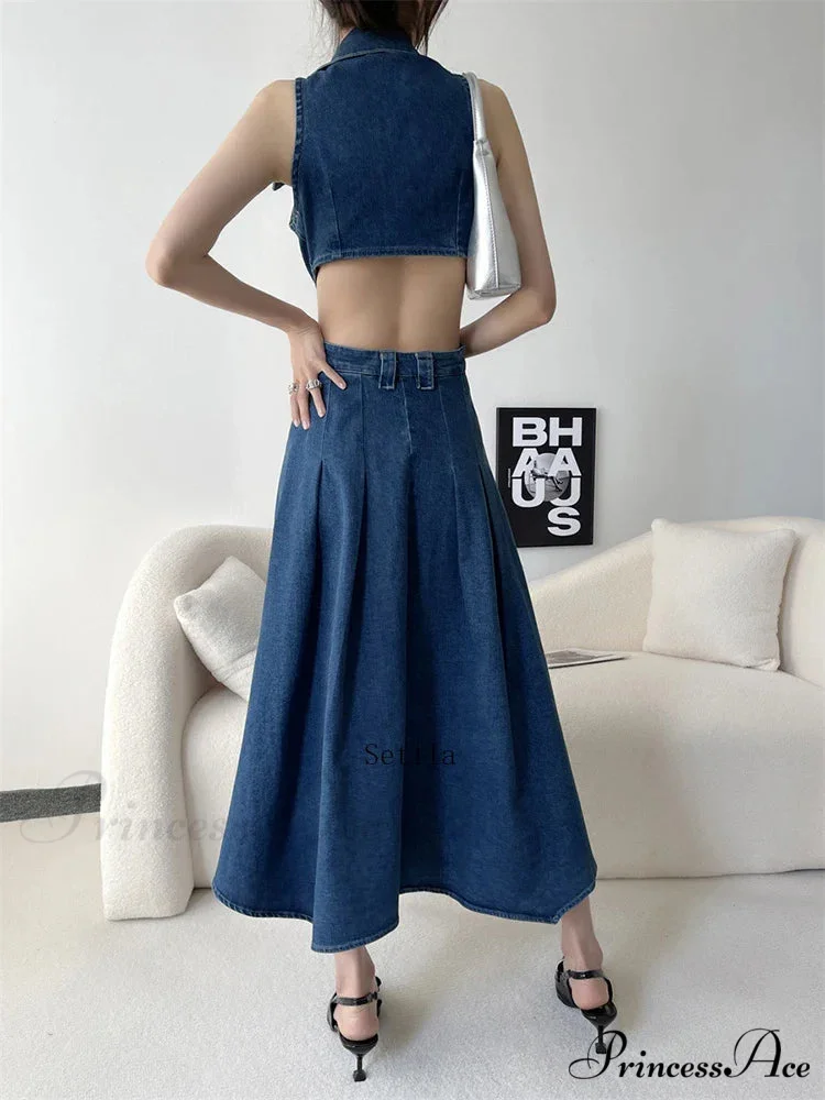 Out Denim Maxi Dress - Image 4