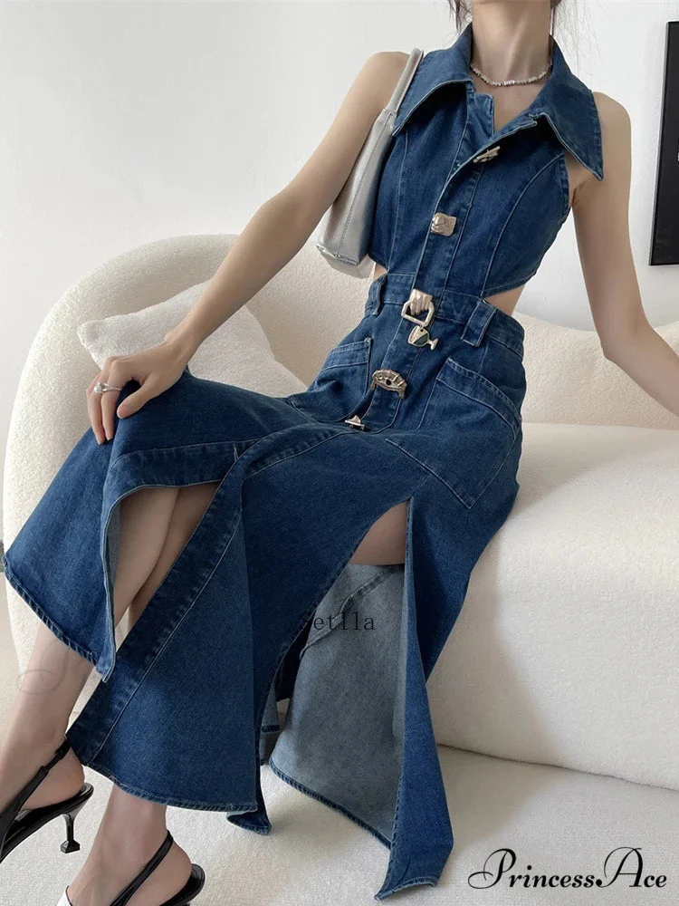 Out Denim Maxi Dress - Image 6