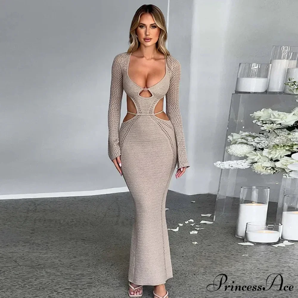 V Neck Knitted Maxi Dress - Image 2