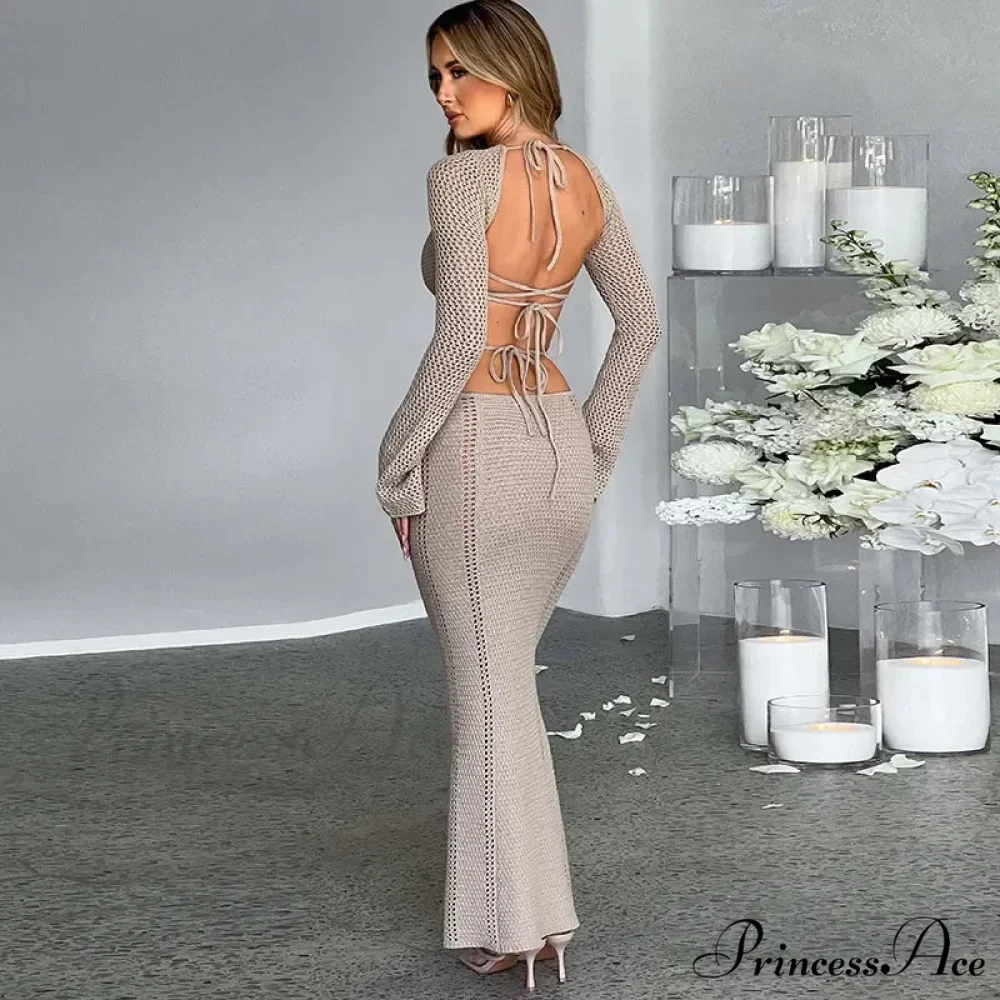 V Neck Knitted Maxi Dress - Image 3