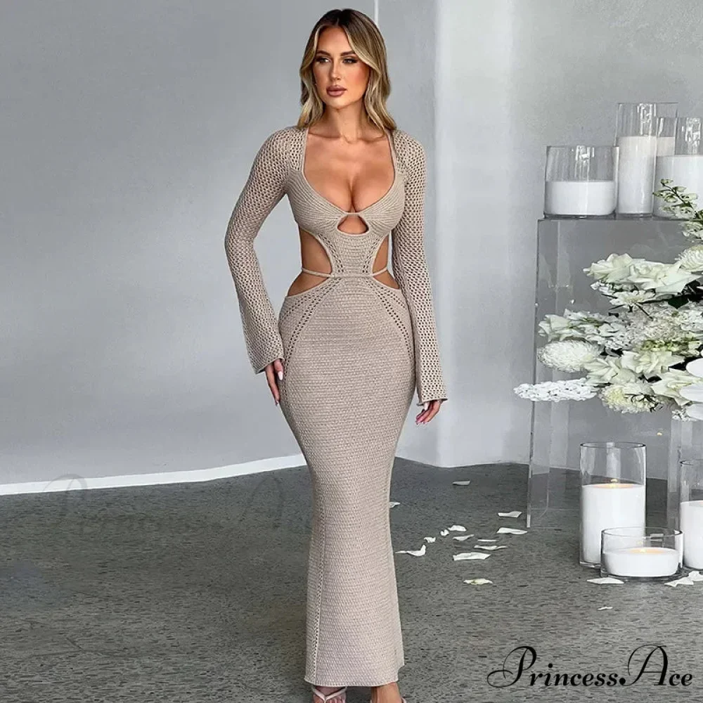 V Neck Knitted Maxi Dress - Image 7