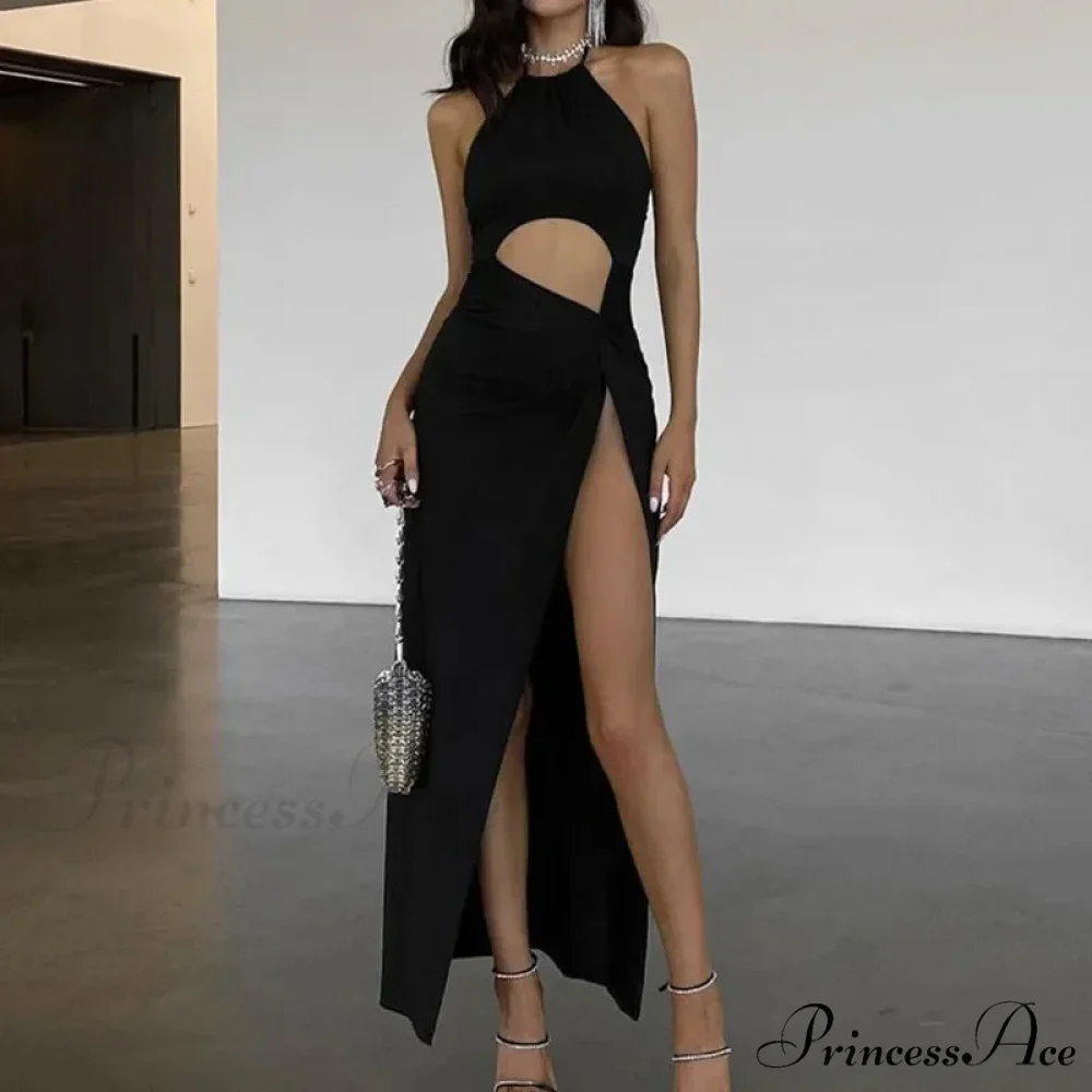 Neckline Back Split Knitted Maxi Dress - Image 5