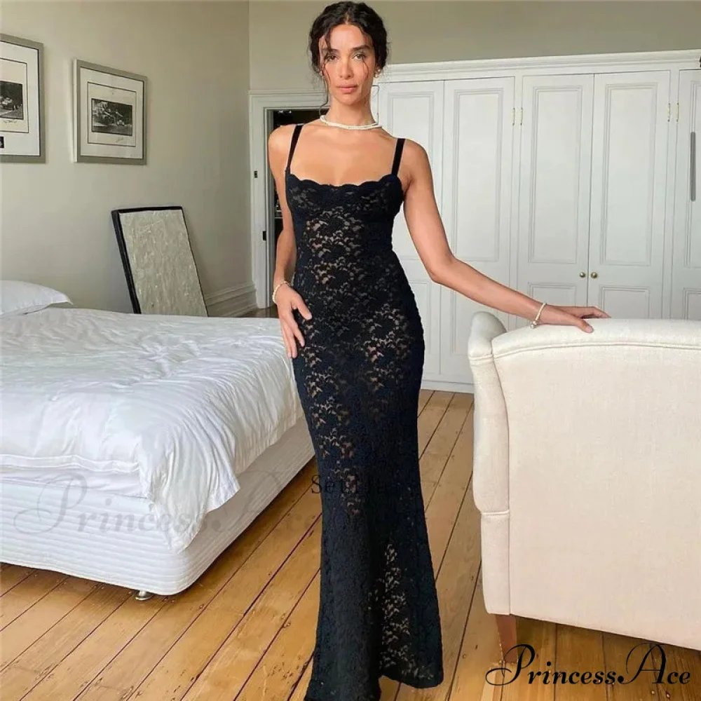 Transparent Lace Split Maxi Dress - Image 3