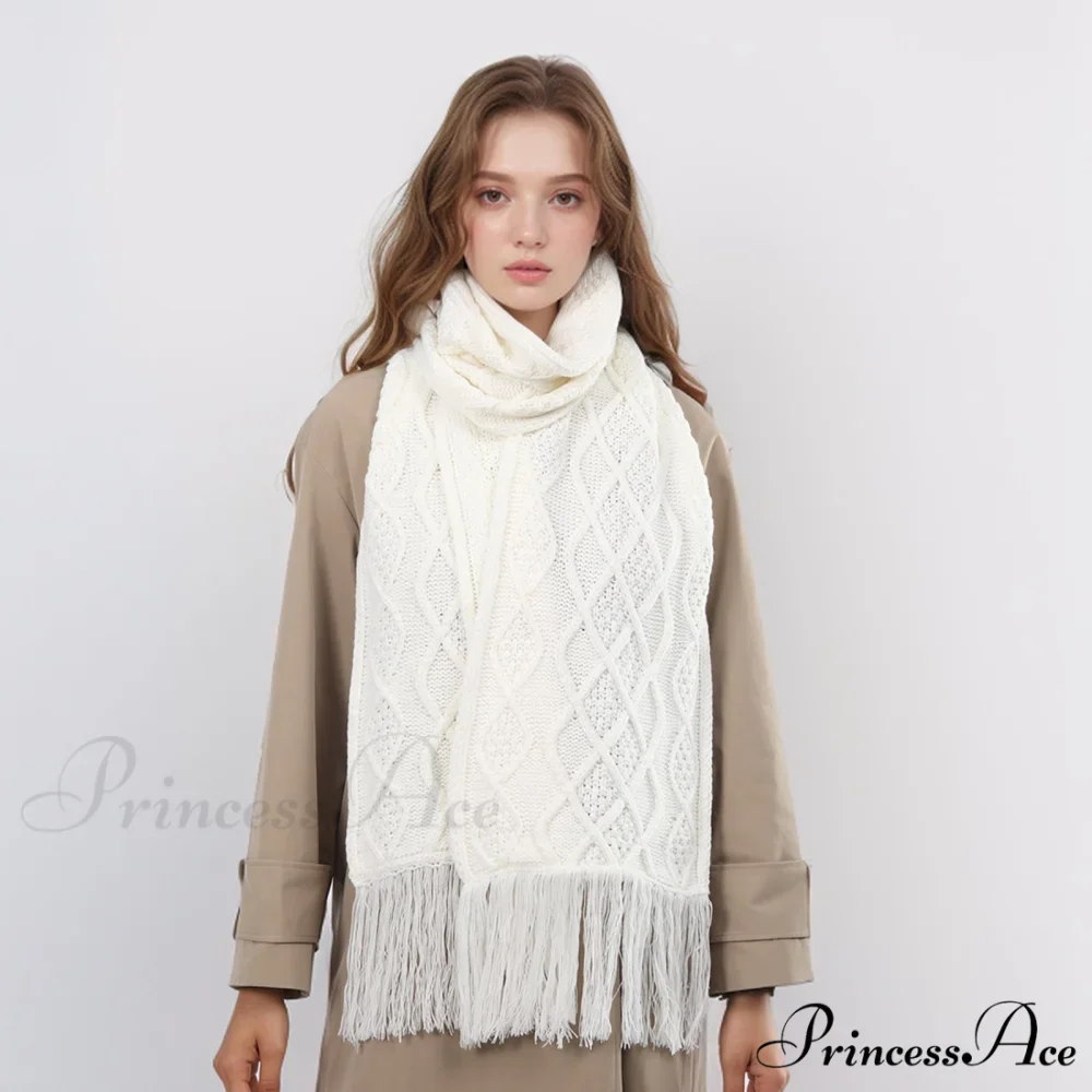 Fashionable Classic Pure Color Textured Tassel Elegant Warm Chunky Winter Scarf - Image 2
