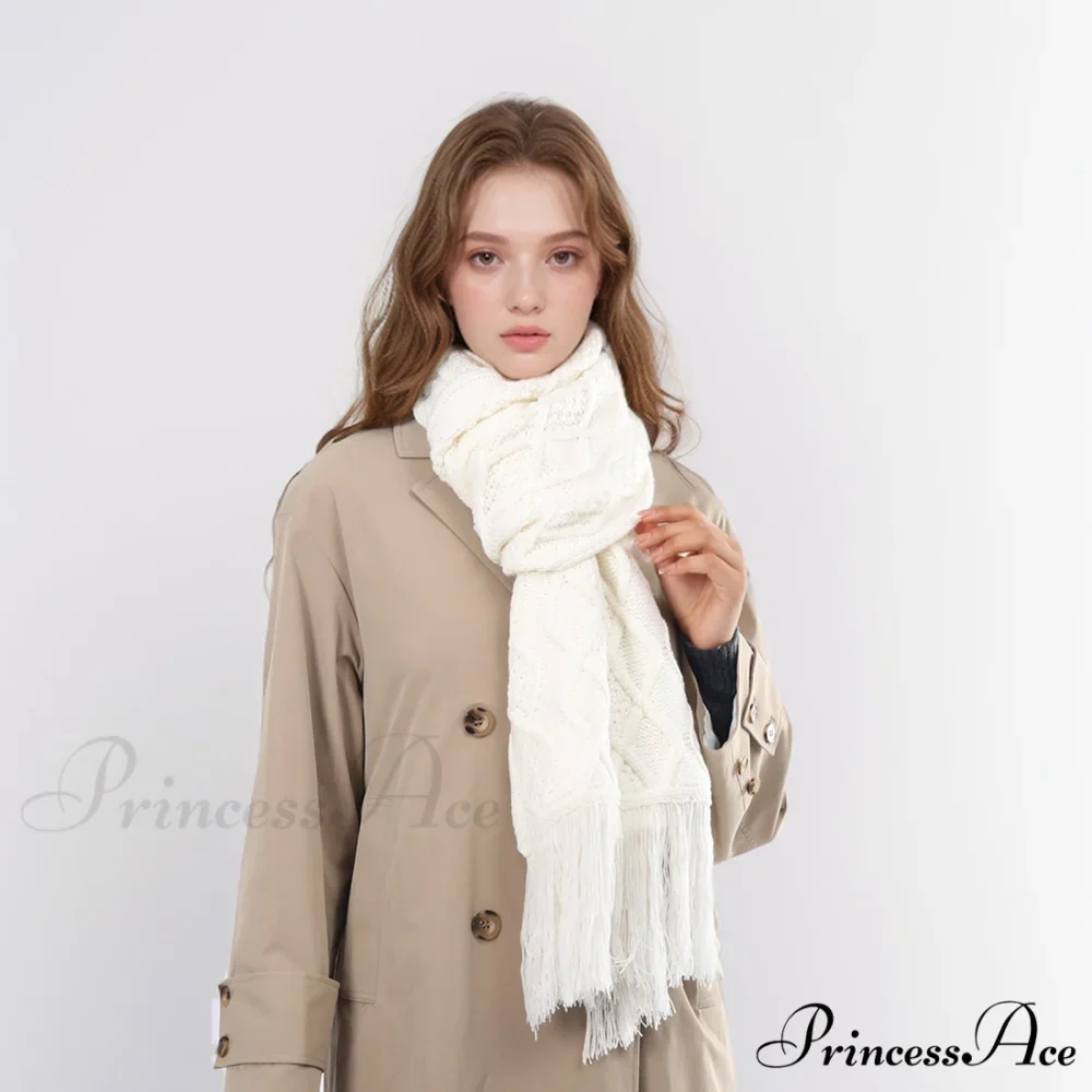 Fashionable Classic Pure Color Textured Tassel Elegant Warm Chunky Winter Scarf - Image 3