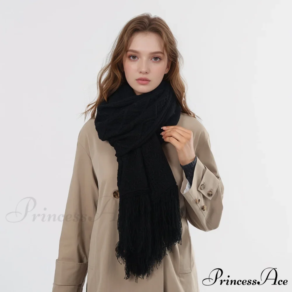 Fashionable Classic Pure Color Textured Tassel Elegant Warm Chunky Winter Scarf - Image 4