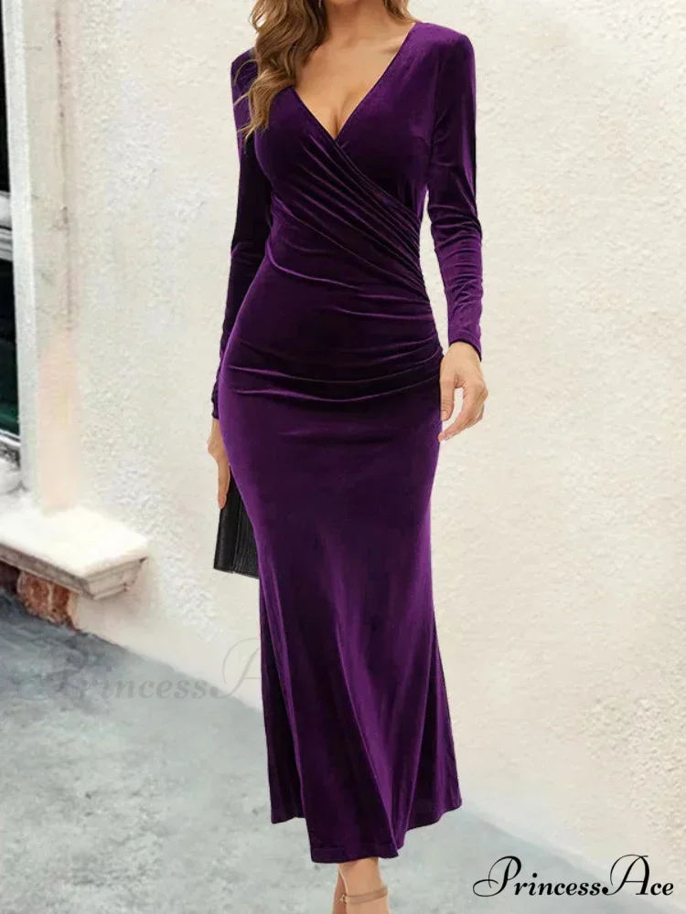 Bodycon V-neck Wrap Slim Fishtail Evening Maxi Dress - Image 4