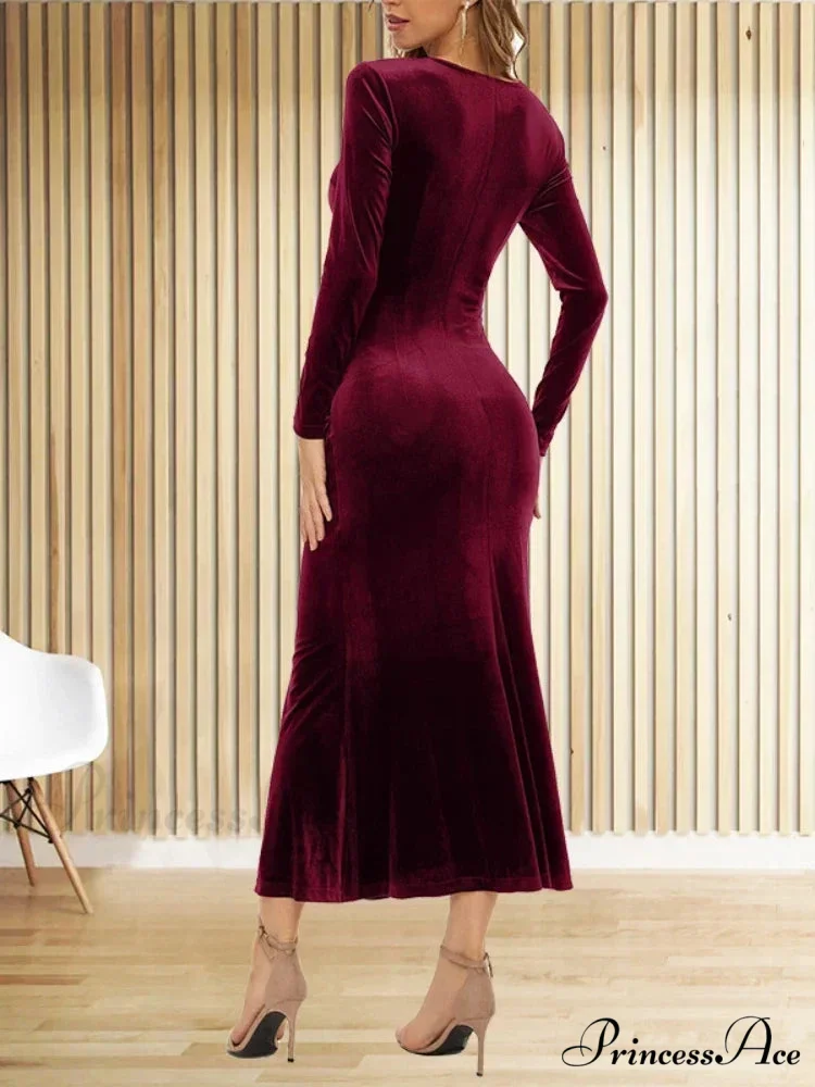 Bodycon V-neck Wrap Slim Fishtail Evening Maxi Dress - Image 6