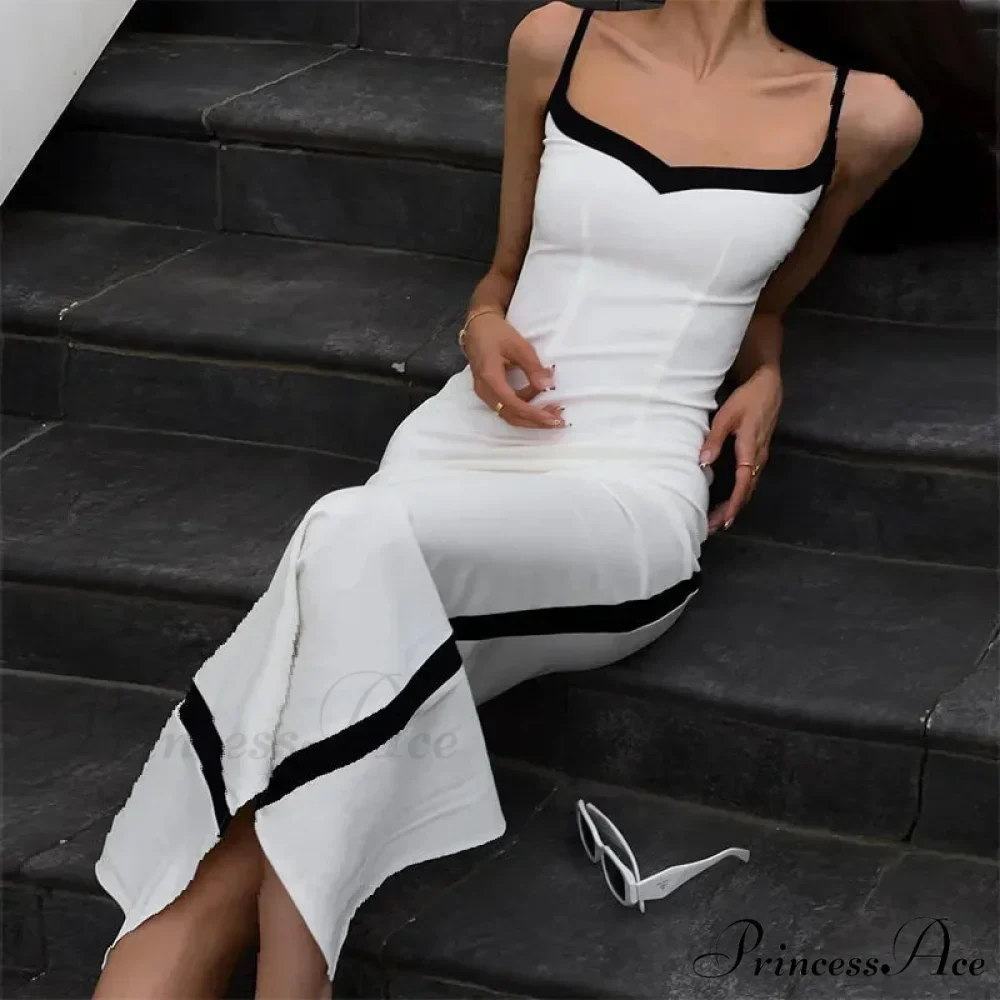 Patchwork V Neck Spaghetti Strap Sleeveless Bodycon Maxi Dress - Image 2