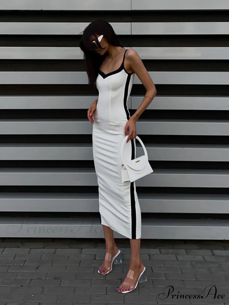 Patchwork V Neck Spaghetti Strap Sleeveless Bodycon Maxi Dress - Image 5