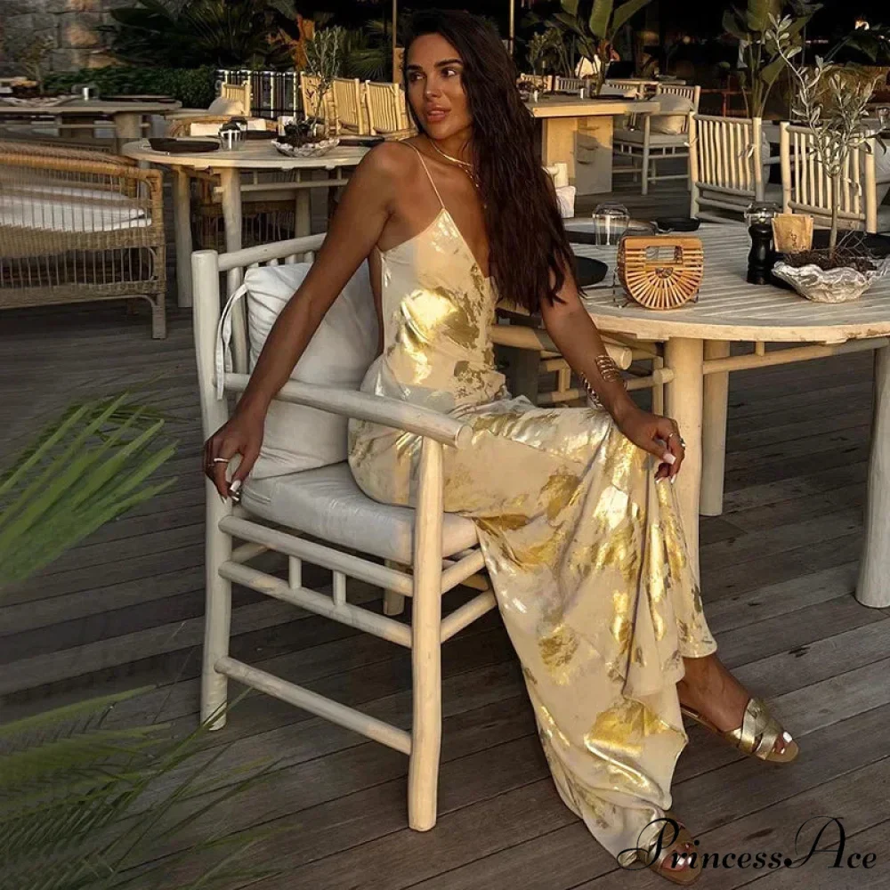 Shiny Sparkling Sexy Backless V Neck Maxi Dress - Image 5
