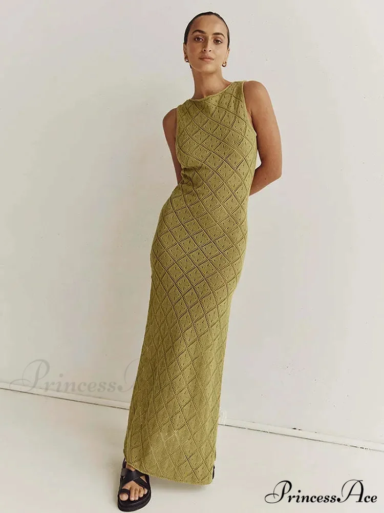 Beachwear Out Knitted Sleeveless Slit Tank Maxi Dress - Image 6