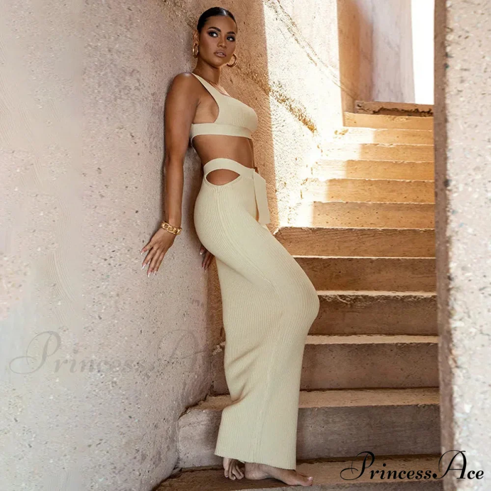 Ribbed Backless Crop Top Maxi Dress - Image 3