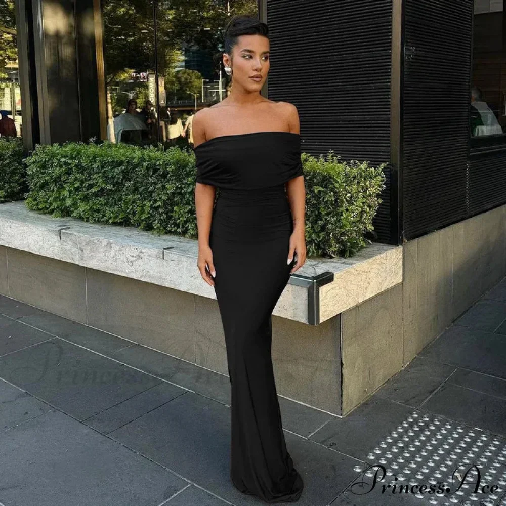 Ruched Off Shoulder Back Split Sexy Backless Maxi Dress - Image 5
