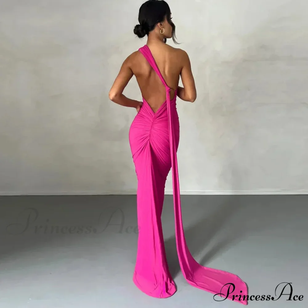 Fashion One Shoulder Elegant Long Sleeve Split Maxi Dress - Image 4