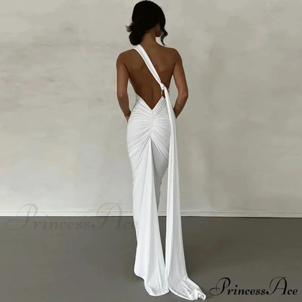 Fashion One Shoulder Elegant Long Sleeve Split Maxi Dress - Image 5