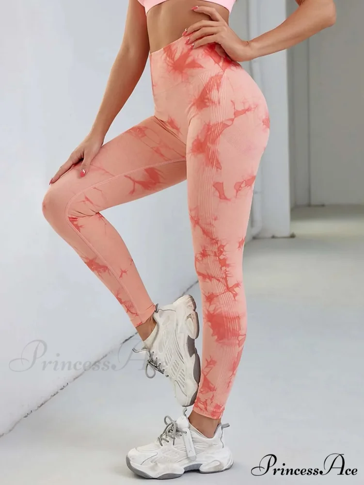 Tie Dye Waist Tummy Control Seamless Push Up Yoga Legging - Image 12