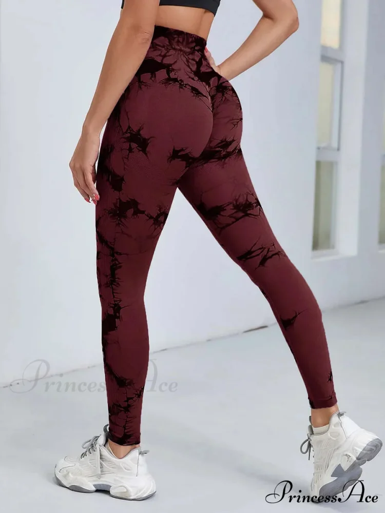 Tie Dye Waist Tummy Control Seamless Push Up Yoga Legging - Image 13