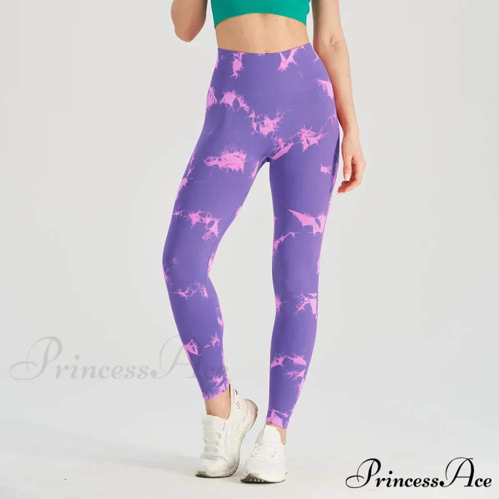 Tie Dye Waist Tummy Control Seamless Push Up Yoga Legging - Image 18