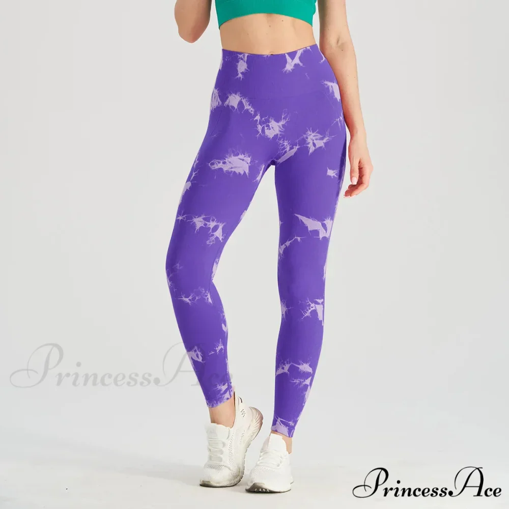 Tie Dye Waist Tummy Control Seamless Push Up Yoga Legging - Image 21