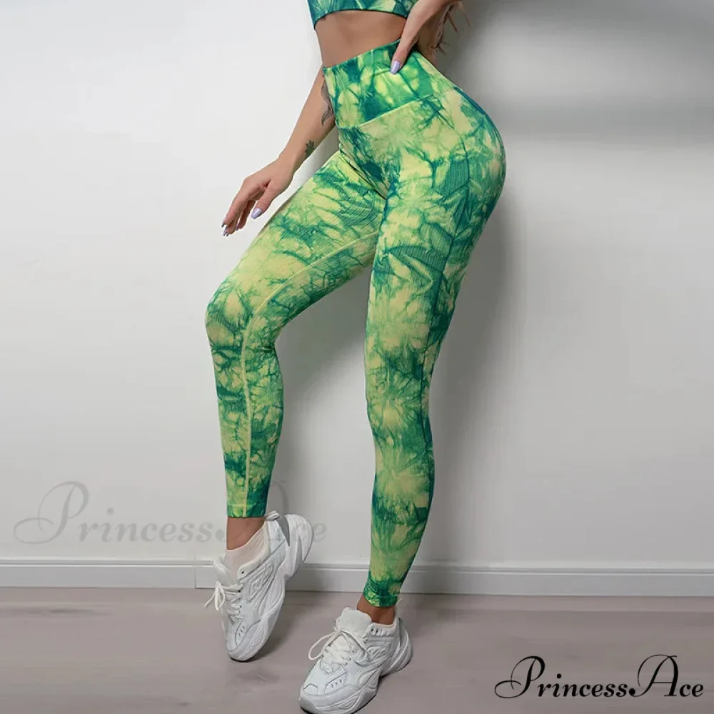 Tie Dye Waist Seamless Printed Elastic Workout Legging - Image 2