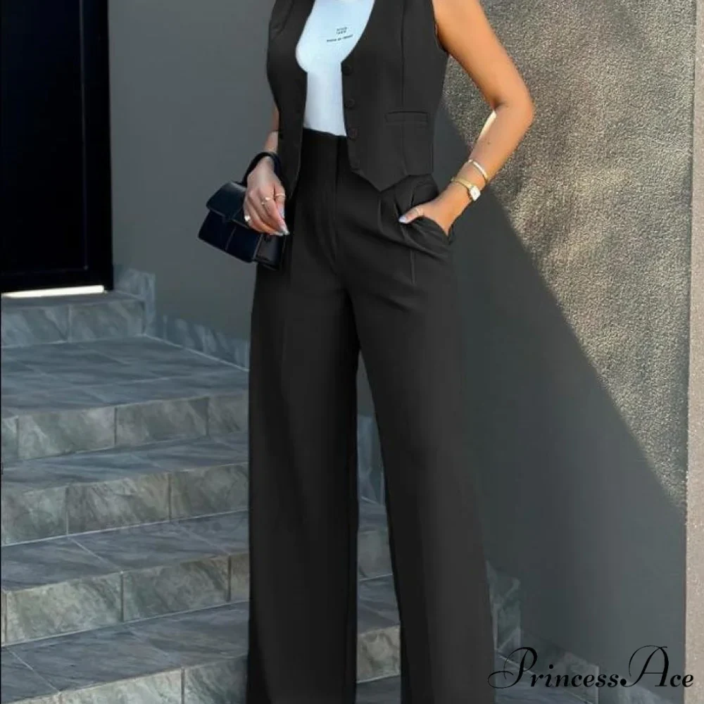 Vest Wide-Leg Pants Suit - Image 2