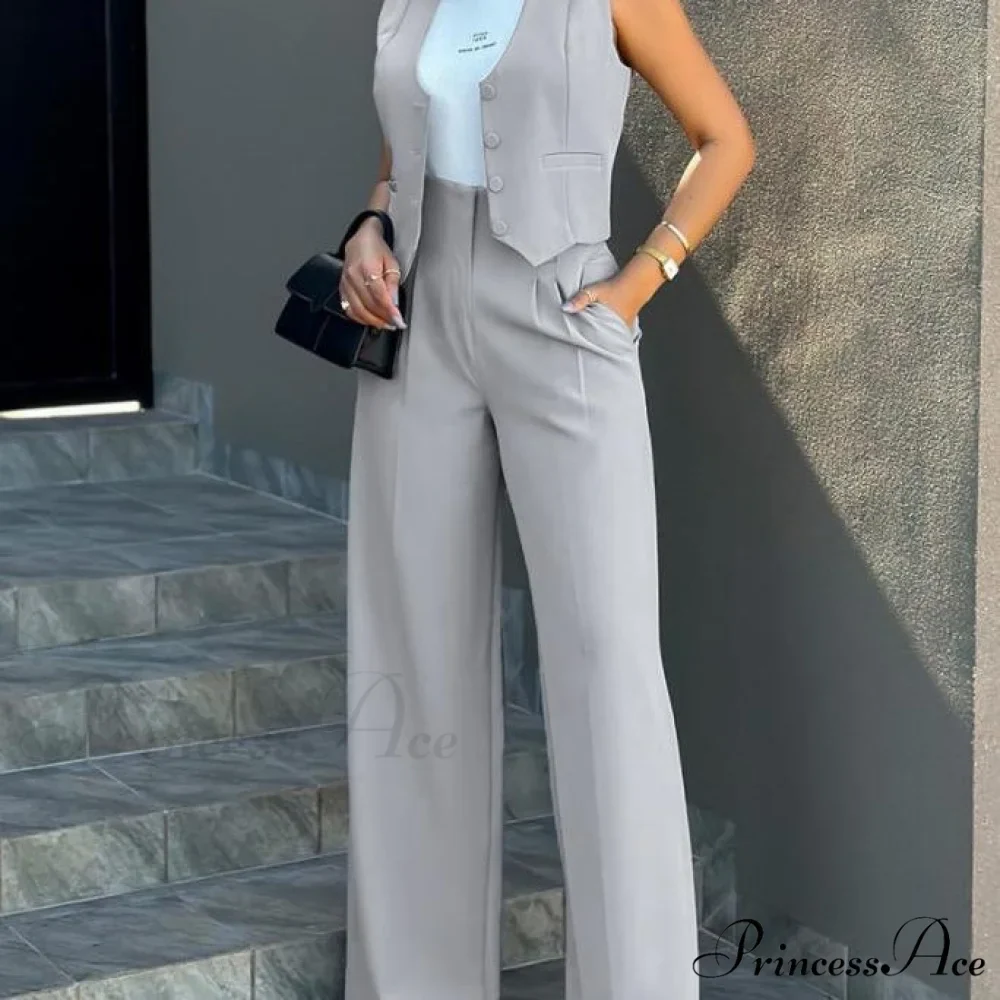 Vest Wide-Leg Pants Suit - Image 3