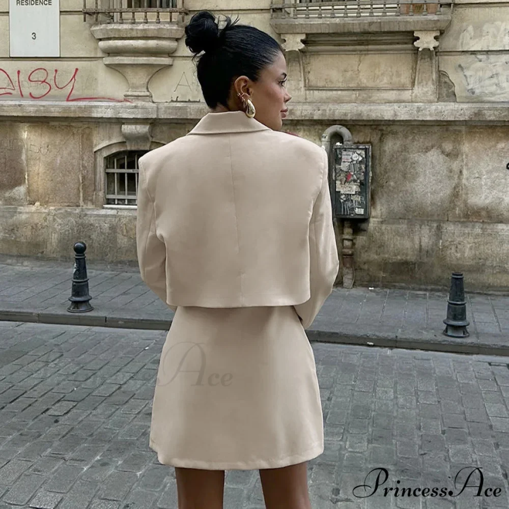 Blazer Collar Pleated A-Line Skirt Suit - Image 2