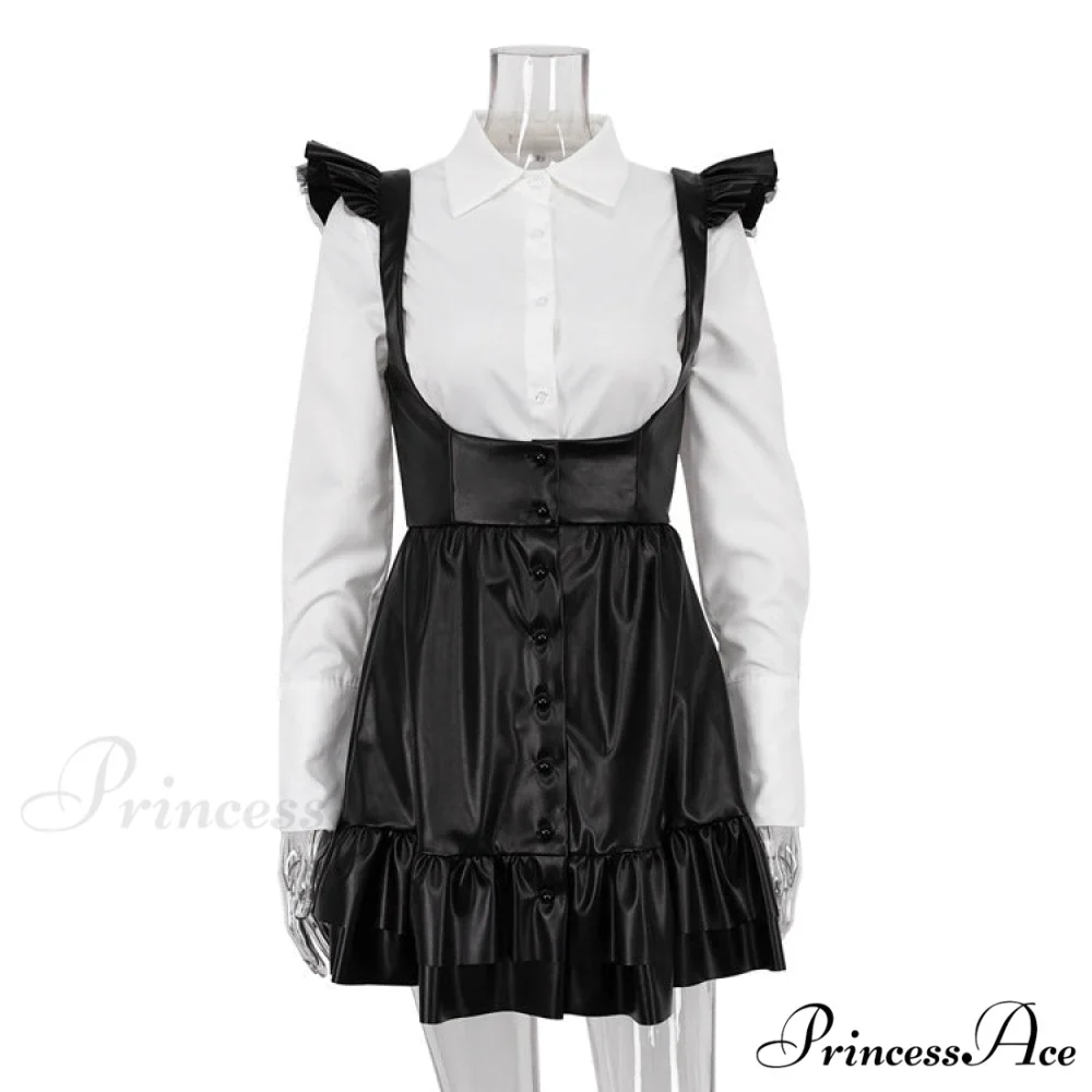 Black-White Contrast Long-Sleeve Skirt Suit - Image 5