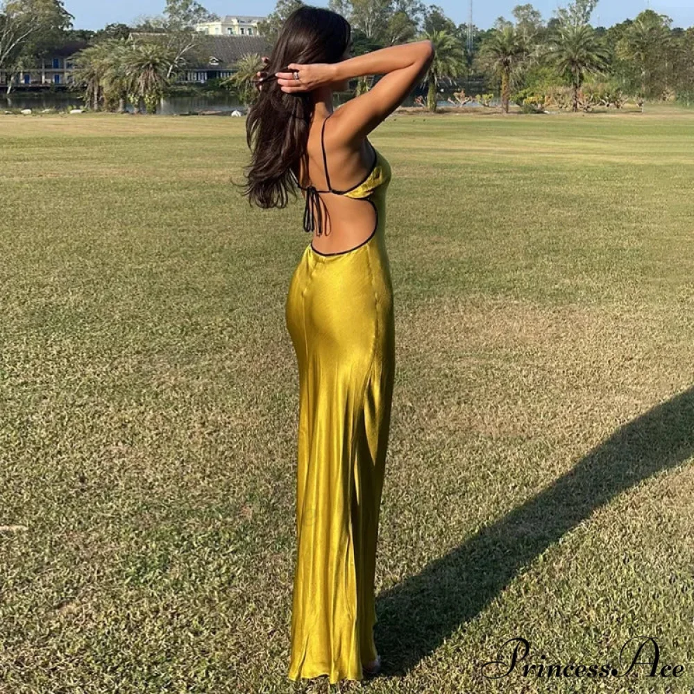 Backless Maxi For Women 2024 Summer Sexy Lace Up Patchwork Beach OutFit Prom Long Cocktail Cut Out Dress - Image 3