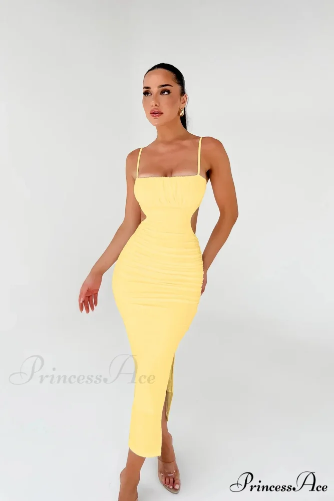 Backless Solid Fold Pleated Side Slit Summer New Women's Suspender Wrapped Buttocks Long Skirt Cut Out Dress - Image 2