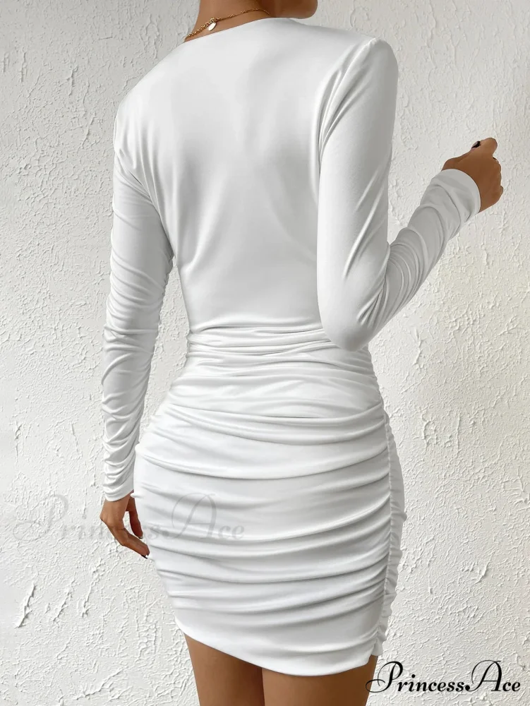 V-Neck Hollow Pleated Slim Wrap Hip Nightclub Short Cut Out Dress - Image 2