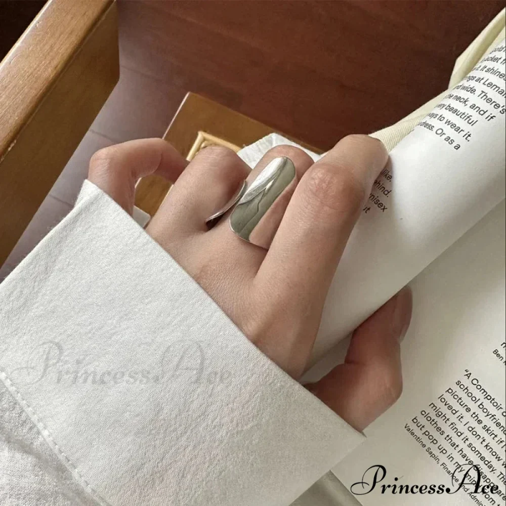 Minimalist Silver Cuff Creative Smooth Ring - Image 2
