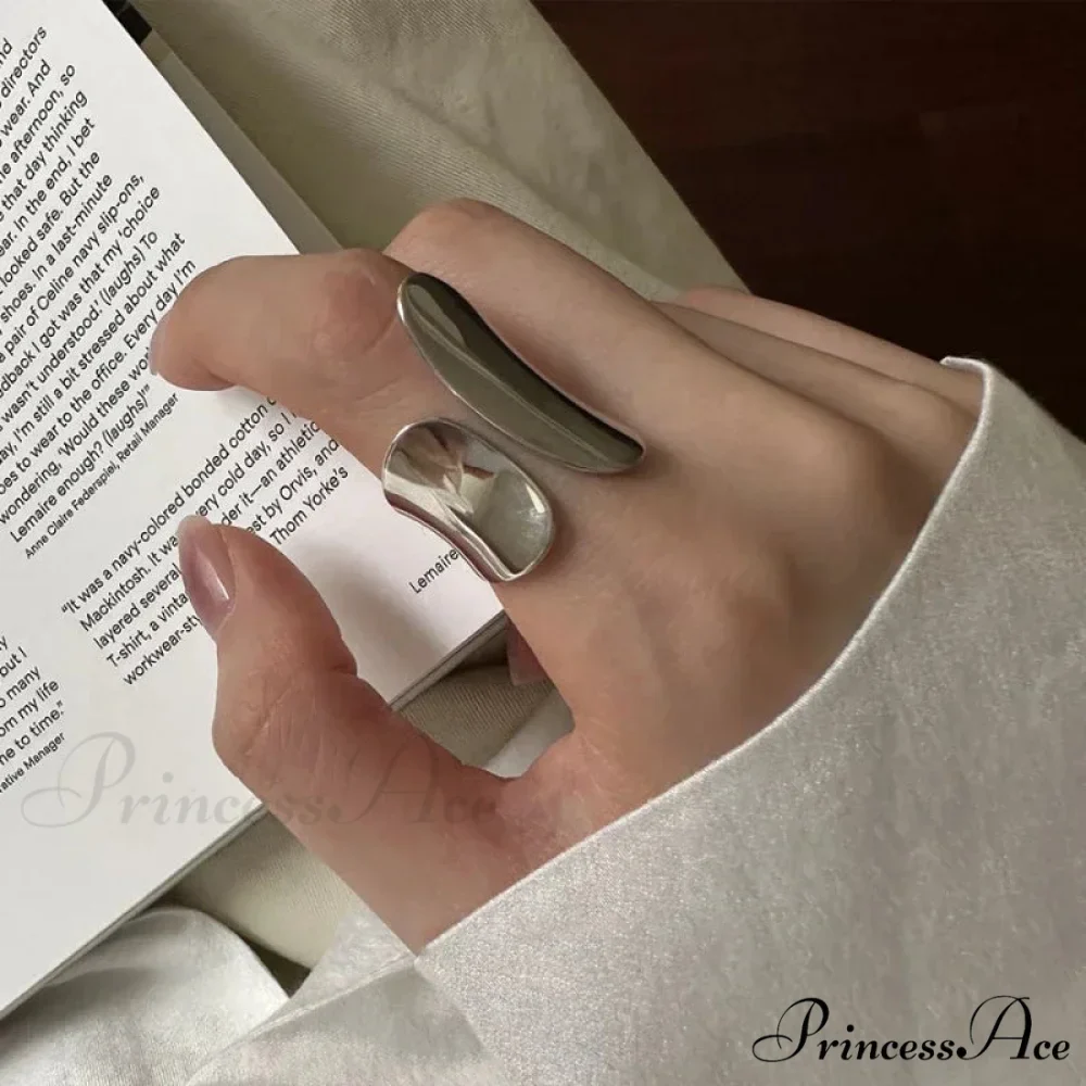 Minimalist Silver Cuff Creative Smooth Ring - Image 3