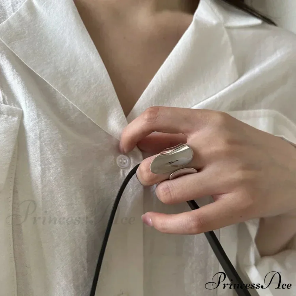Minimalist Silver Cuff Creative Smooth Ring - Image 4